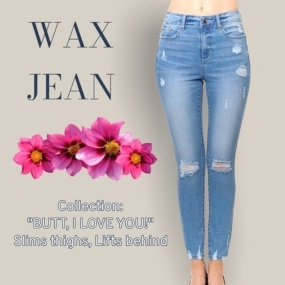 WAX JEAN Butt I Love You High-Rise Push Up Destructed Stretch Skinny Jeans NWT